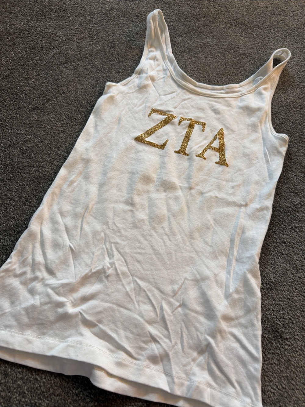 White ZTA Tank Top with Gold Lettering